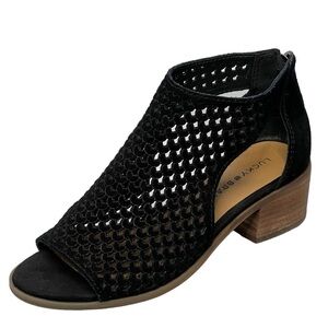 LUCKY BRAND Nacria Black Suede Peep Toe Ankle Booties Sandals Shoes Size 6.5M
